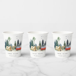 Gobelets En Papier Élégant Camping Aquarelle Pine Mariage