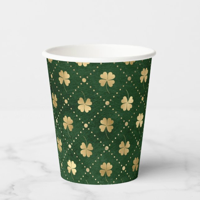 Gobelets En Papier Élégant Clover Vert Or (Recto)