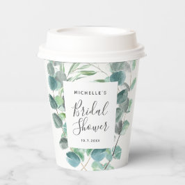 Gobelets En Papier Elégant Eucalyptus vert Nom de la Fête des mariées