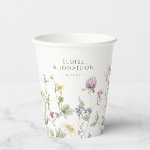 Gobelets En Papier Élégant Fleur sauvage Pastel Soft Mariage botaniqu