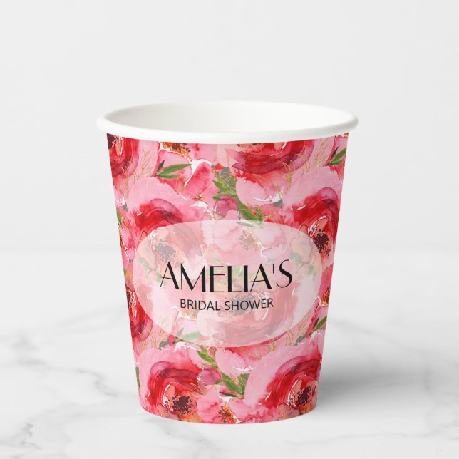 Gobelets En Papier Élégant Fleurs de Peonies Shower de Mariage (Recto)