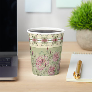 Gobelets En Papier Élégant floral rose