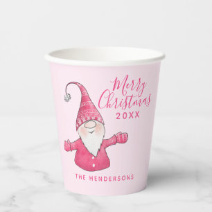 Gobelets En Papier Élégant Gnome Rose Joyeux Noël