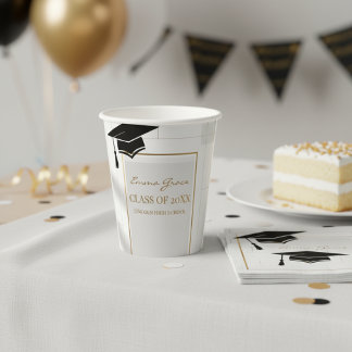 Gobelets En Papier Elegant Gold & Grey Graduation Party