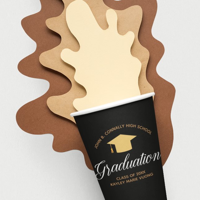 Gobelets En Papier Élégant Graduation Black Gold Custom Party (Créateur téléchargé)