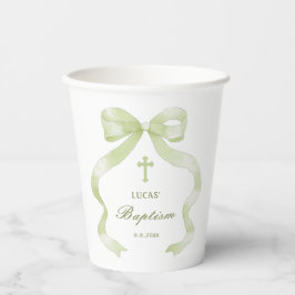 Gobelets En Papier Elegant Green Bow Baptism