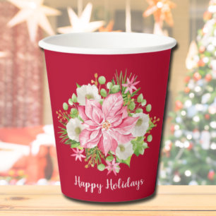 Gobelets En Papier Elégant Holiday Poinsettia La verdure