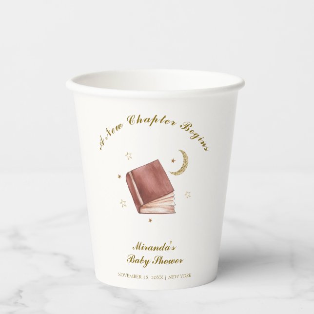 Gobelets En Papier Elégant livre Boho Moon Star Baby shower (Recto)
