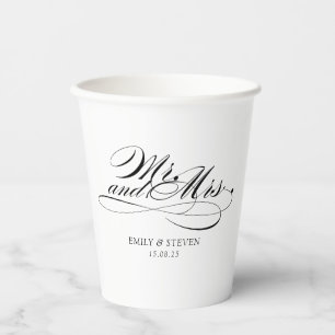 Gobelets En Papier Elégant M. et mme mariage de calligraphie