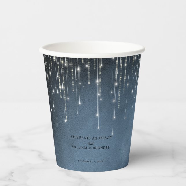 Gobelets En Papier Élégant Mariage bleu marine (Recto)