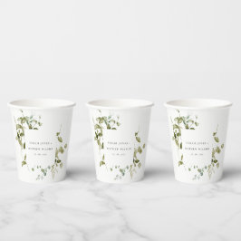 Gobelets En Papier Élégant Mariage d'aquarelle de feuillage botanique