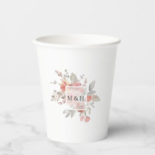 Gobelets En Papier Élégant Mariage d'aquarelle rose pâle