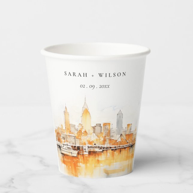 Gobelets En Papier Élégant Mariage d'aquarelle Skyline de Nashville C (Recto)