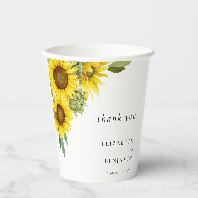 Gobelets En Papier Elégant Mariage de tournesol aquarelle personnalis (Recto)