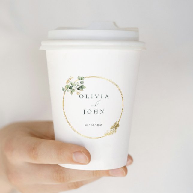 Gobelets En Papier Élégant Mariage Gold Green Eucaliptus (Créateur téléchargé)