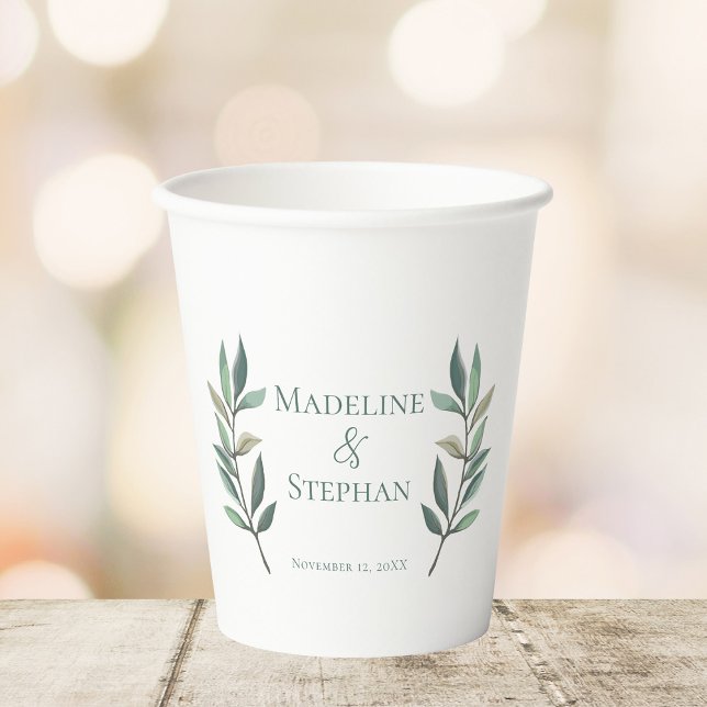 Gobelets En Papier Elégant Mariage personnalisé feuille Eucalyptus (Créateur téléchargé)
