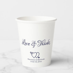 Gobelets En Papier Elégant marine blanc script personnalisé coeur mar