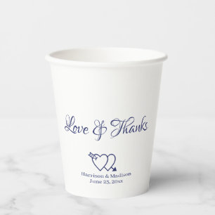 Gobelets En Papier Elégant marine blanc script personnalisé coeur mar