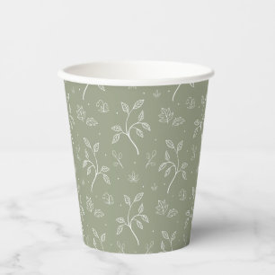 Gobelets En Papier Élégant motif végétal botanique en vert olive