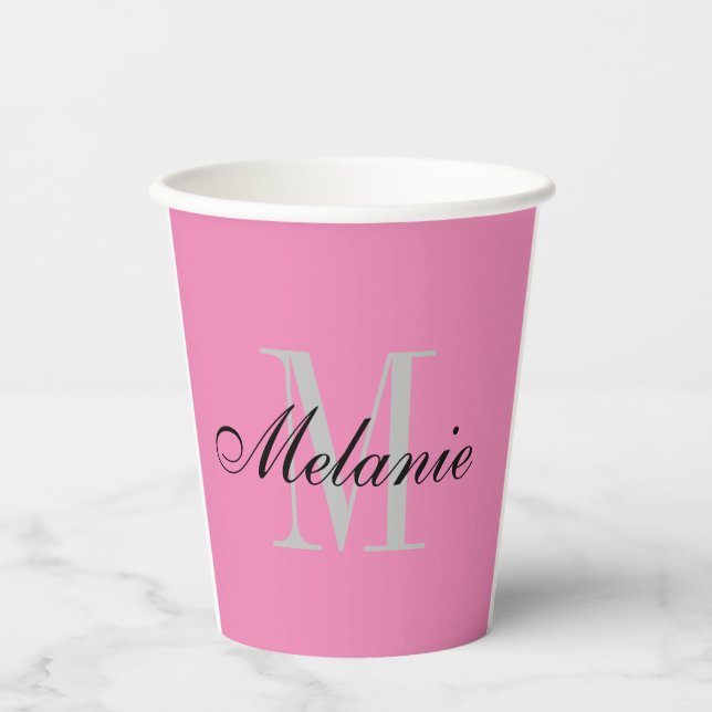 Gobelets En Papier Élégant nom rose pâle monogramme personnalisé (Recto)