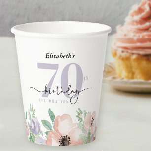 Gobelets En Papier Elégant Pastel Floral 70e fête d'anniversaire