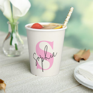 Gobelets En Papier Élégant Pastel Monogram Cups de papier personnalis