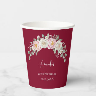 Gobelets En Papier Elegant Pink Floral Personalized Disposable Cup
