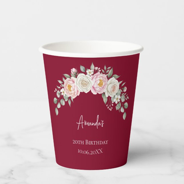 Gobelets En Papier Elegant Pink Floral Personalized Disposable Cup (Recto)