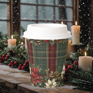 Gobelets En Papier Élégant Plaid & Poinsettias Noël
