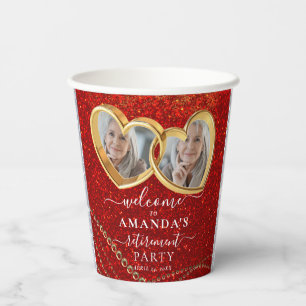 Gobelets En Papier Elégant Red Gold Hearts Custom Photo Retraite
