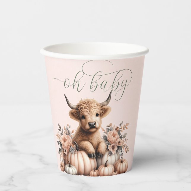 Gobelets En Papier Elégant rose vif HIghland vache babyshower (Recto)