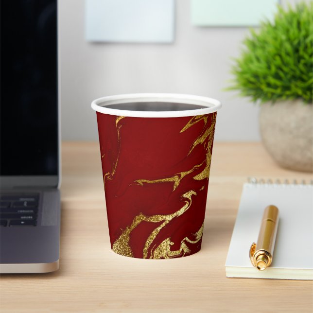 Gobelets En Papier Élégant Rouge Or Faux Marbre Noël (Insitu)