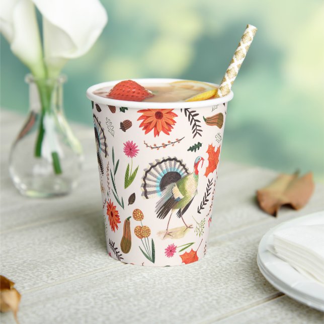 Gobelets En Papier Elégant rustique Turquie Thanksgiving motif (Insitu)