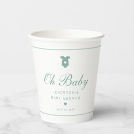 Gobelets En Papier Élégant Sage Green Script Oh Baby shower