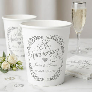 Gobelets En Papier Élégant Script 60e Anniversaire de Mariage de Diam