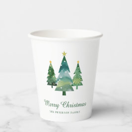 Gobelets En Papier Élégant Script Aquarelle Arbres de Noël
