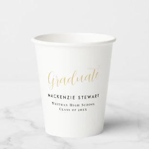 Gobelets En Papier Élégant Simple Gold Script Graduation Blanc