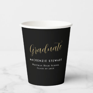 Gobelets En Papier Élégant Simple Gold Script Graduation Noir