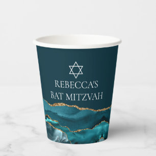 Gobelets En Papier Élégant Turquoise Gold Bat mitzvah Party Personnal