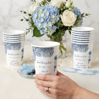 Gobelets En Papier Élégant Vaisselle Fleurie d'Hydrangea Bleu