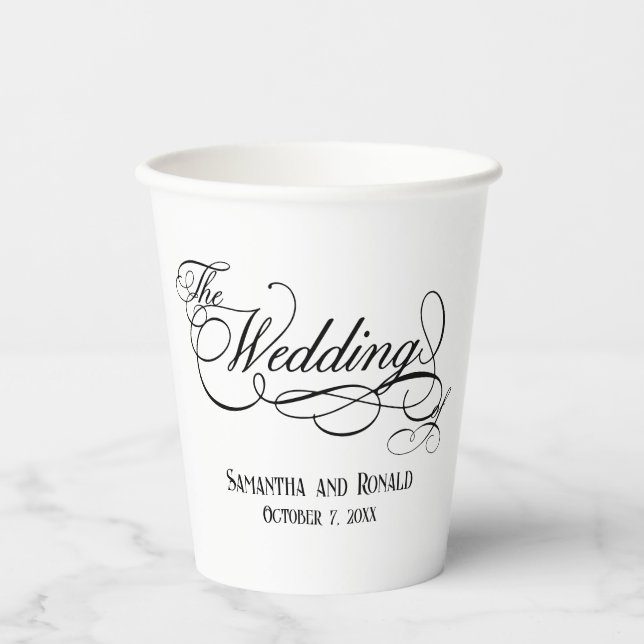 Gobelets En Papier Elegant White Calligraphy Wedding  (Recto)