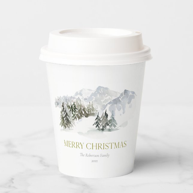 Gobelets En Papier Elegant Winter Mountain Christmas (Recto)