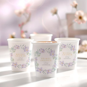 Gobelets En Papier Elégante aquarelle Fête des mariées florale pourpr