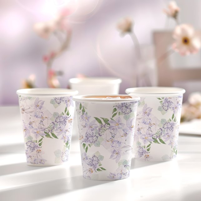Gobelets En Papier Elégante Aquarelle Florale Purple Mariage (Elegant Watercolor Floral Purple Wedding Party Paper Cups)