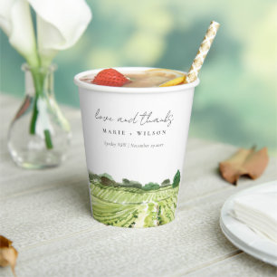 Gobelets En Papier Elégante aquarelle Green Winery Vignoble Mariage