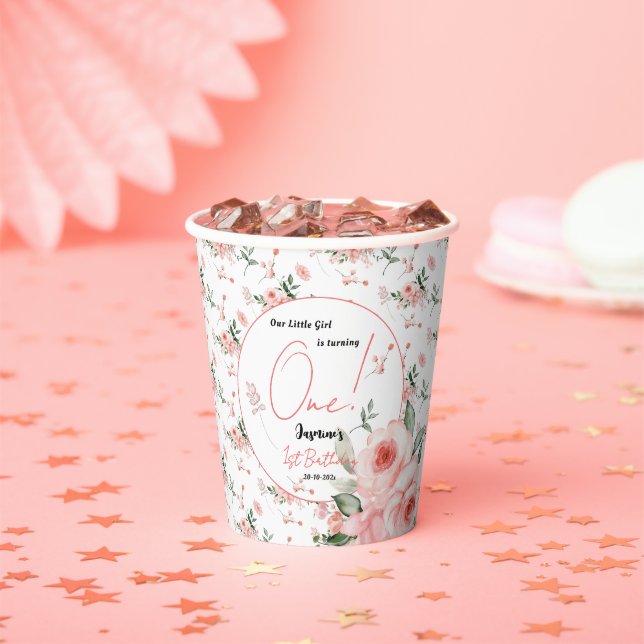 Gobelets En Papier Elégante aquarelle Rose Rose fille 1er anniversair (Insitu)