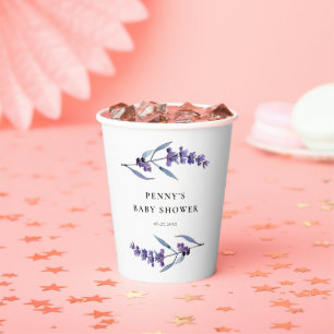 Gobelets En Papier Élégante Baby Shower Fleurie Lavande