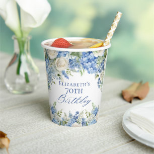 Gobelets En Papier Elégante Blue Hydrangea Jardin Rose fête d'anniver