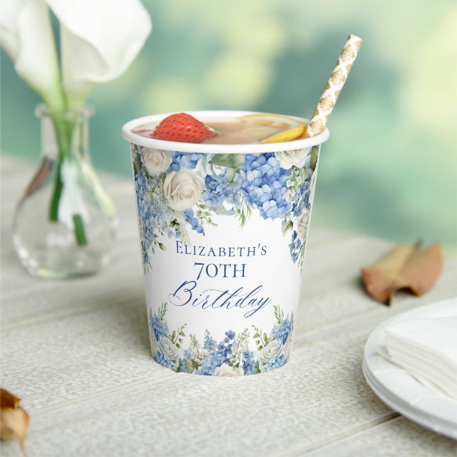 Gobelets En Papier Elégante Blue Hydrangea Jardin Rose fête d'anniver (Insitu)