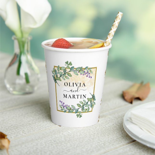 Gobelets En Papier Elégante Botanique Verdure Vibe Mariage Paper Cup (Insitu)